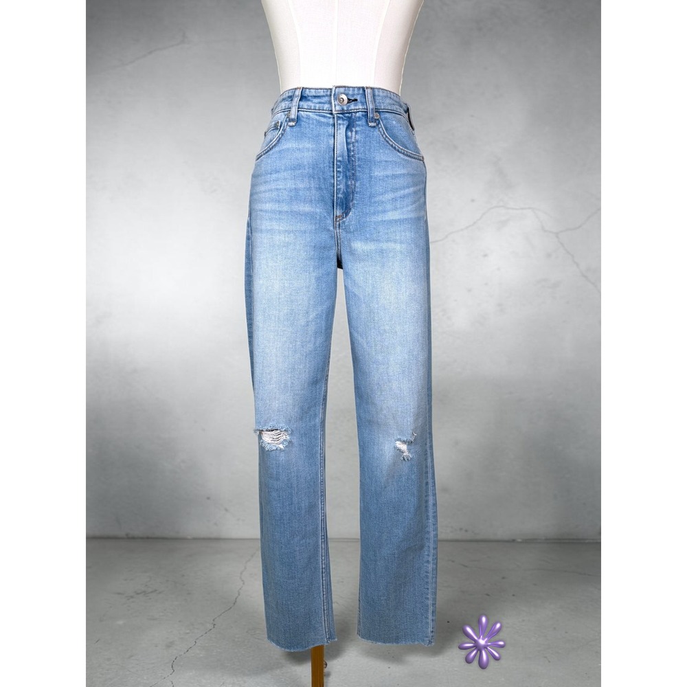 RAG & BONE Jeans Women 26 Blue Nina High-Rise Ankle Cigarette Distressed Raw Hem